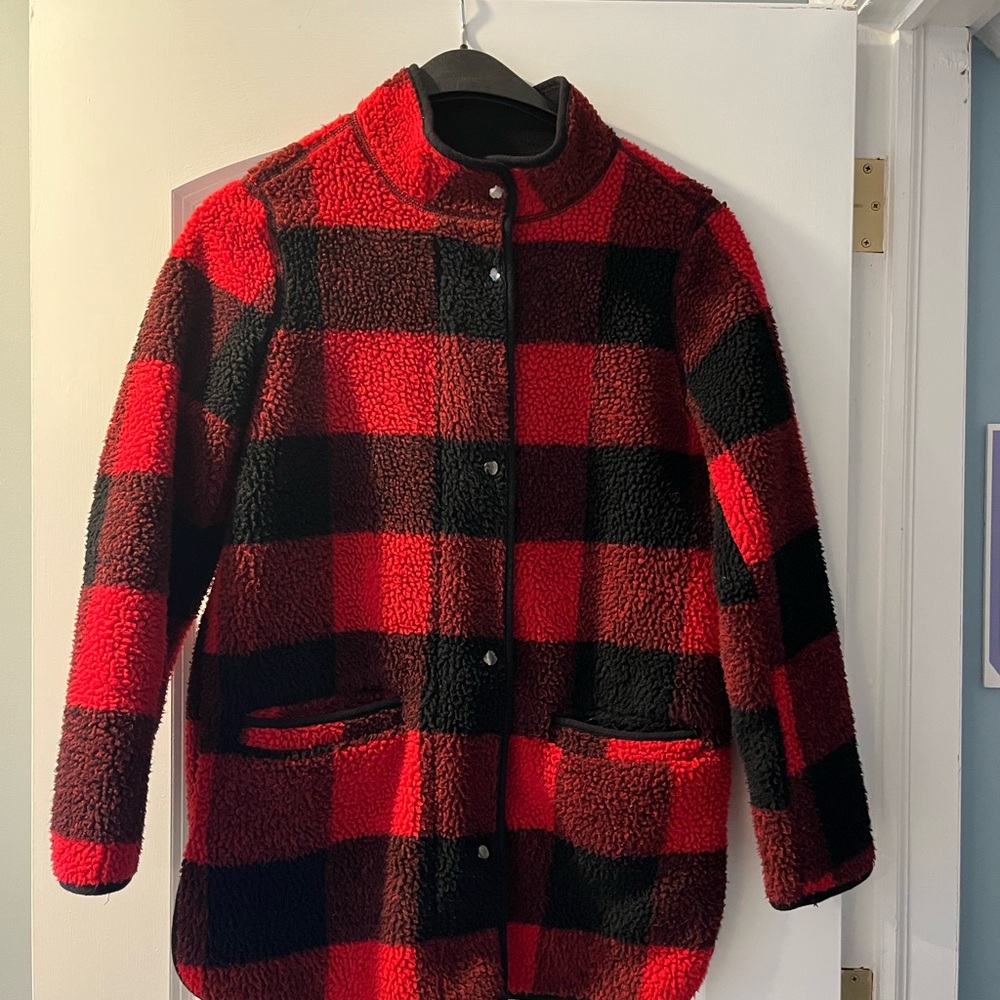 Old Navy Red and Black Plaid Fleece Jacket